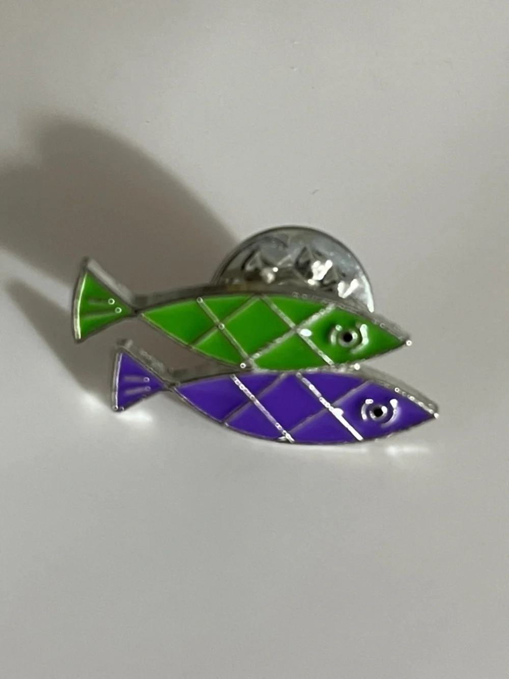 Green & Purple Fish Pin Accessory for Pets and Gear